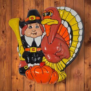 Vintage 1970s Bakery Crafts Pilgrim & Turkey Thanksgiving Cake Topper Hong Kong